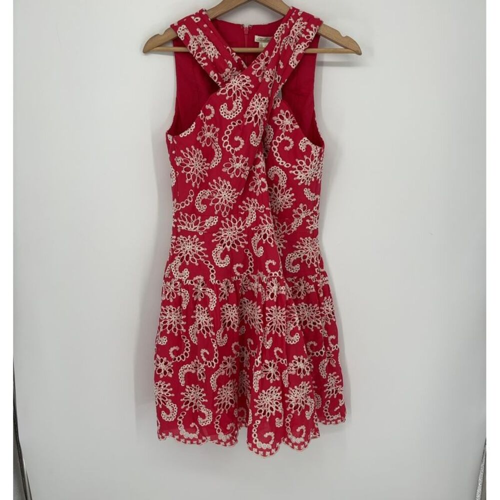 Shoshanna Lottie Mini Dress Red with Floral Embordered Print
